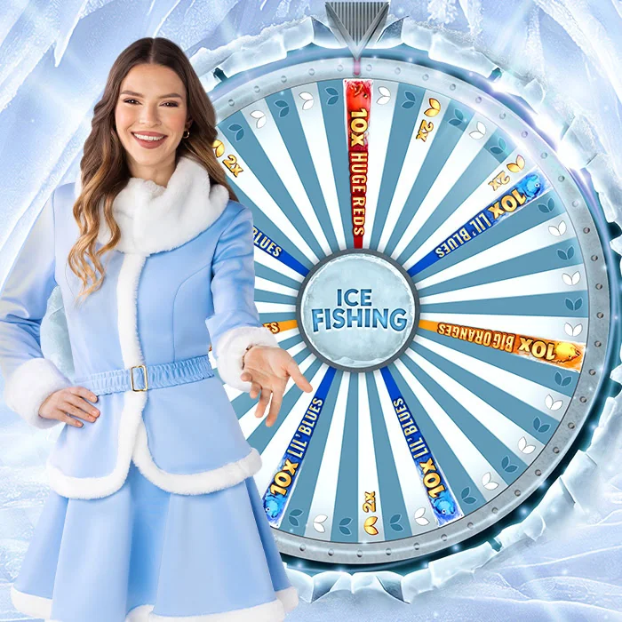 Ice Fishing game wheel in an Arctic setting