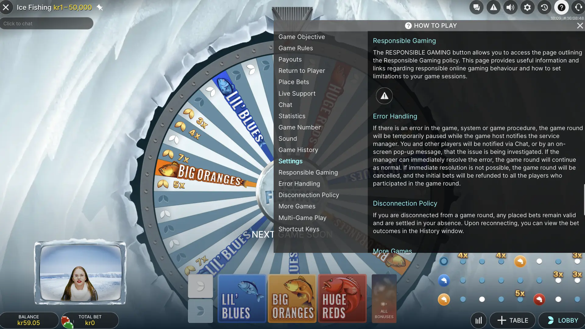 Ice Fishing rules describing error handling and disconnection policy